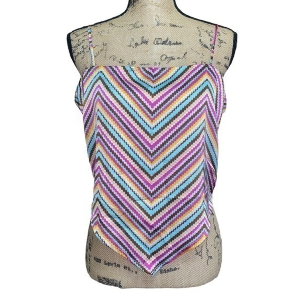 Scarf tank with smocked back turquoise multicolor XL crop top NWT